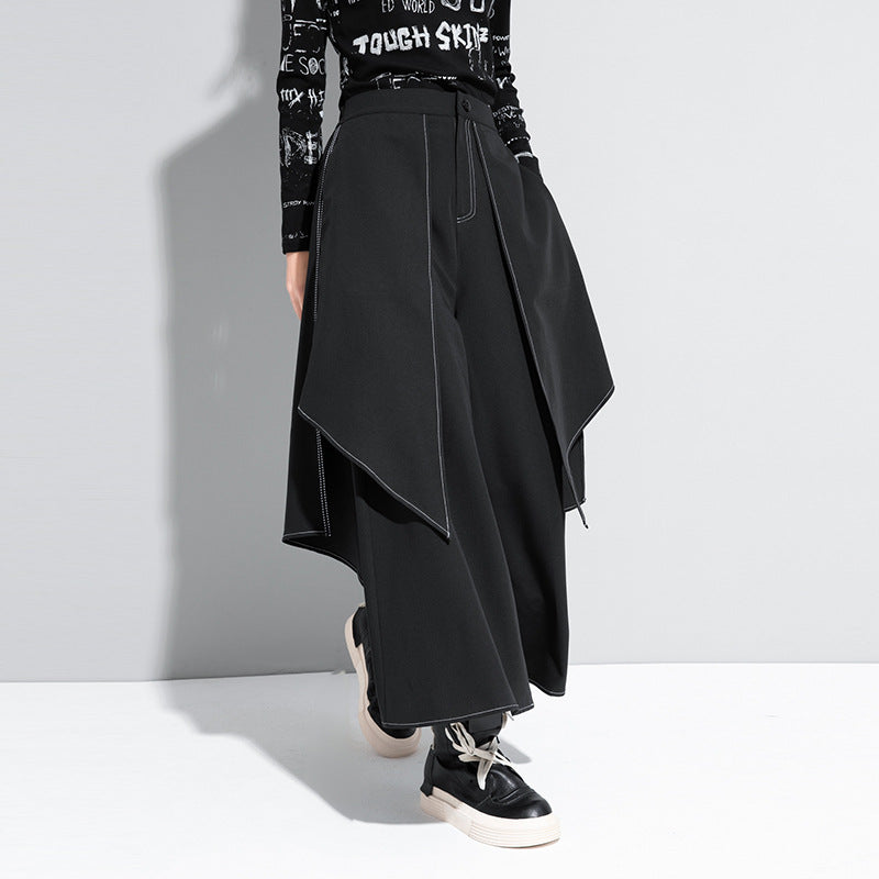 Women's Loose Wide Leg Casual Pants with Fake Two White Lines