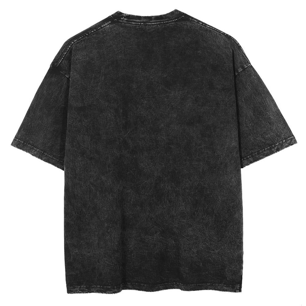 Men's Washed Black Hip Hop Streetwear T-Shirt