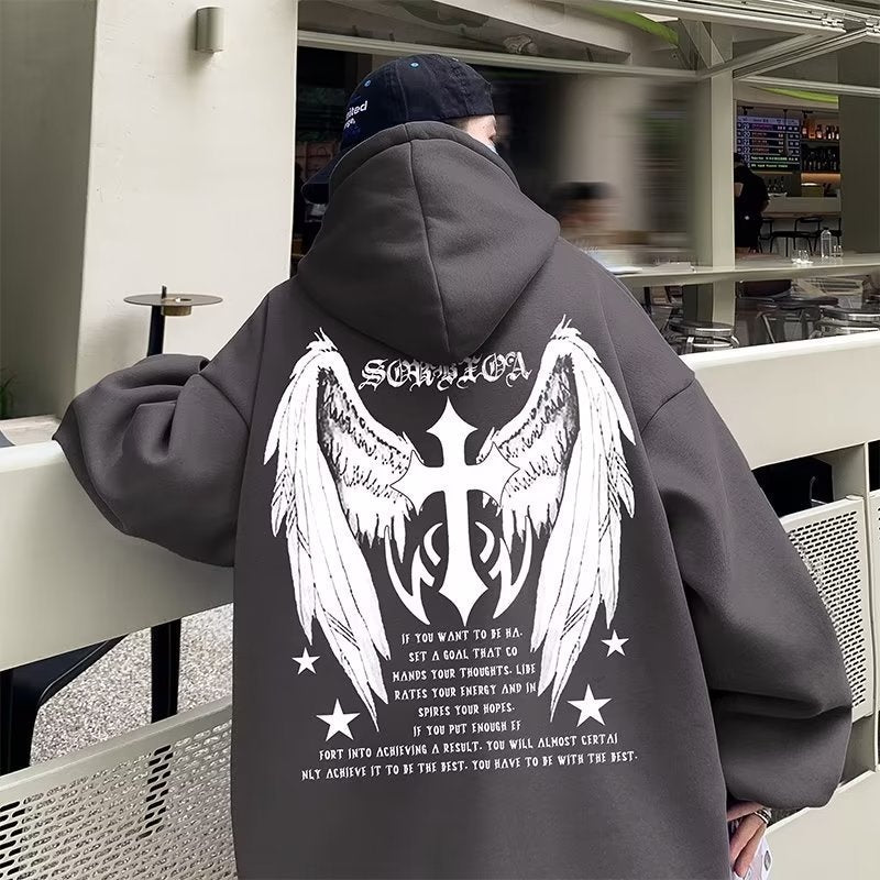 Men's Harajuku Cross Wings Casual Hoodie Jacket