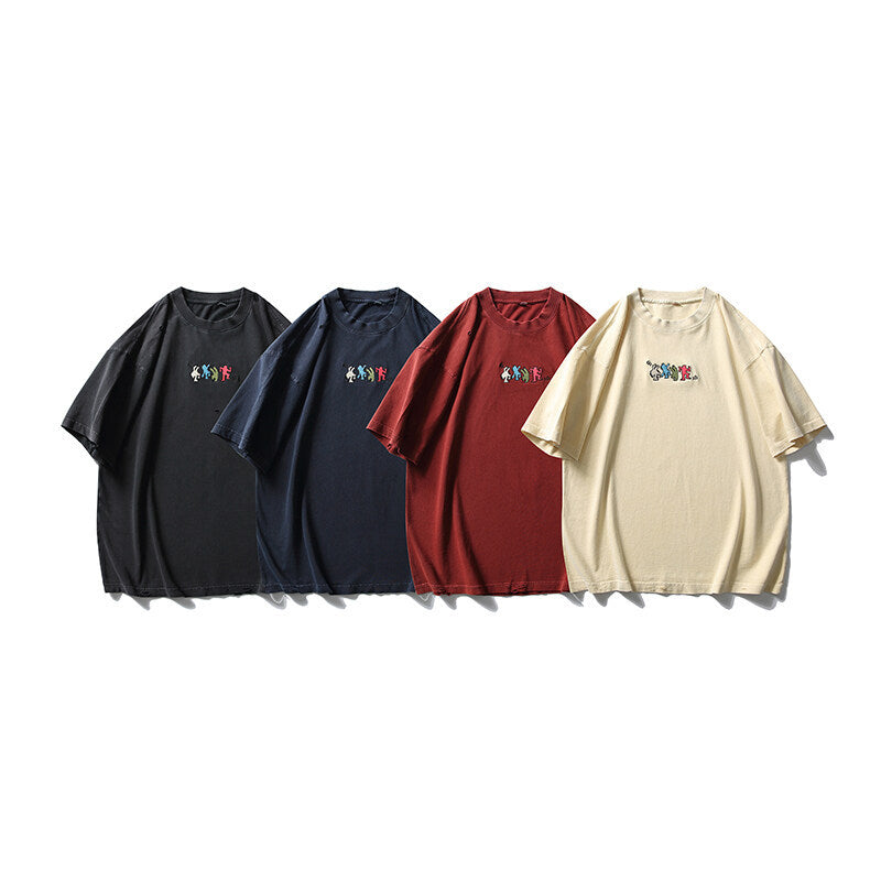 Harajuku Style Embroidered Round Neck Short Sleeved Shirt