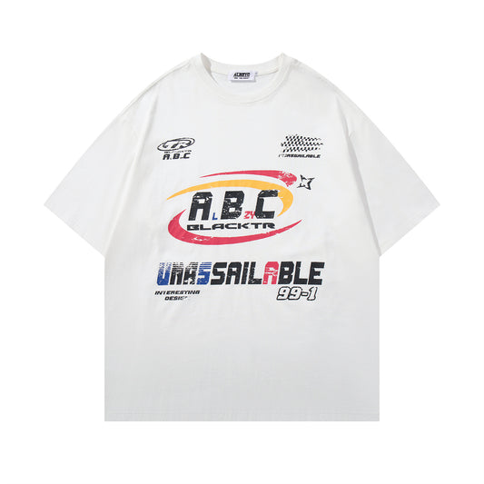 Harajuku Street Letter Print Motorcycle T-Shirt for Men