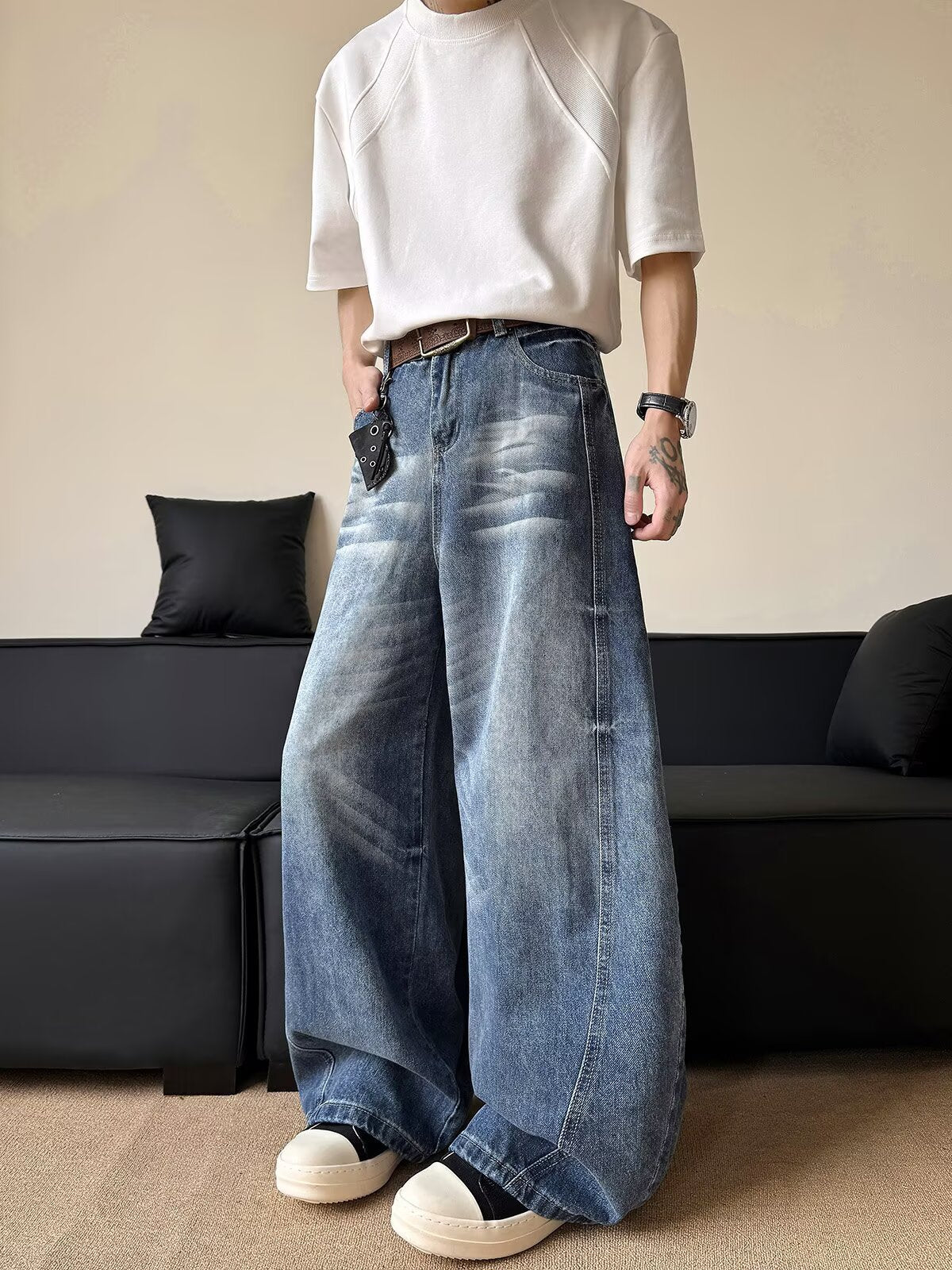 Bent Knife Cowboy Men's Wide Legs Casual Pants