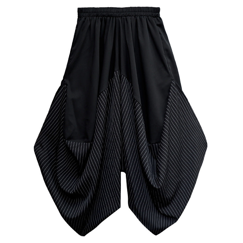 Harajuku Style Striped Patchwork Wide Leg Cropped Pants