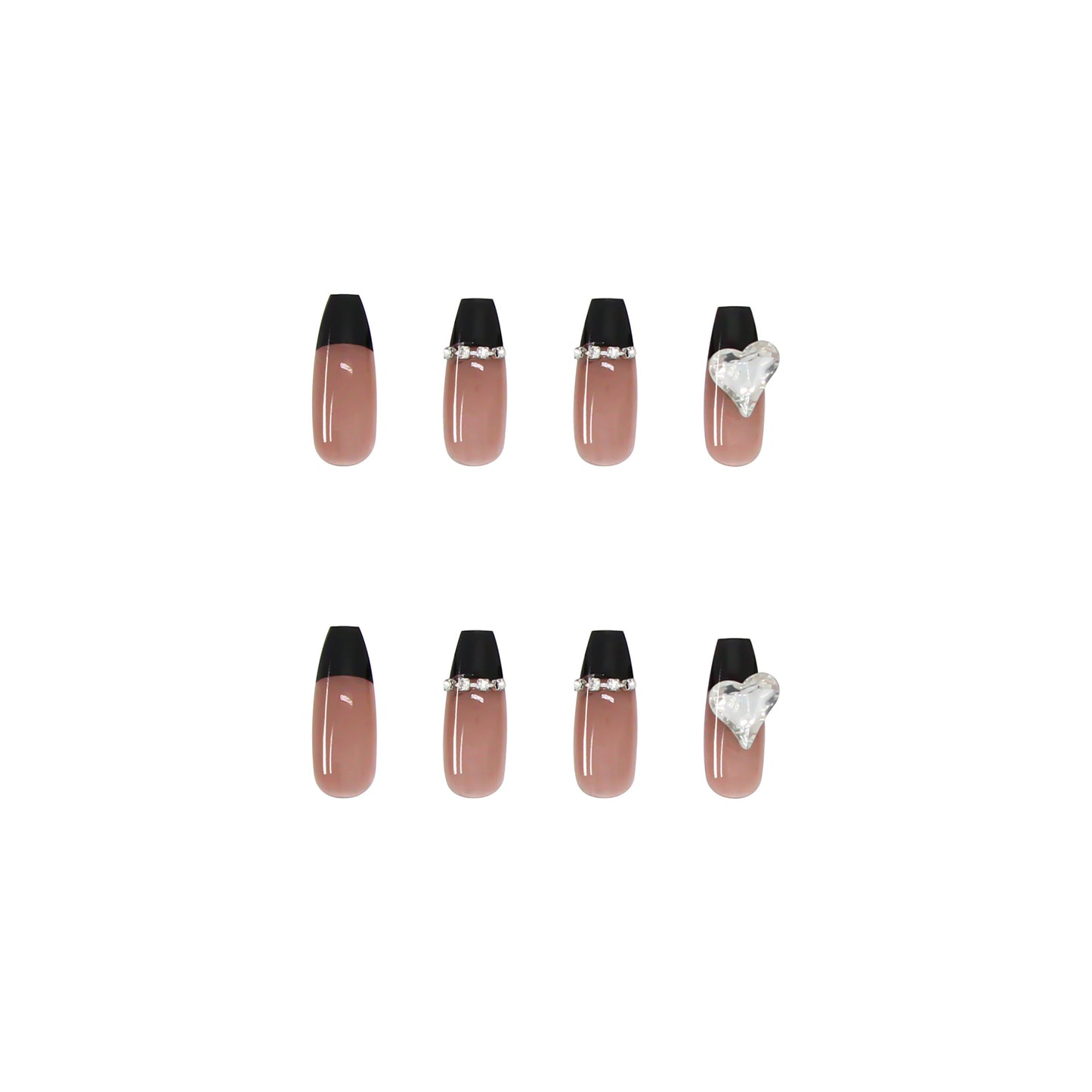 Harajuku Black Rhinestone Love Chain Fake Nail Set