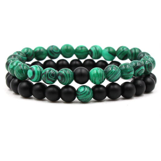 Stylish 8mm Matte Black Frosted Stone Malachite Couple Bracelet