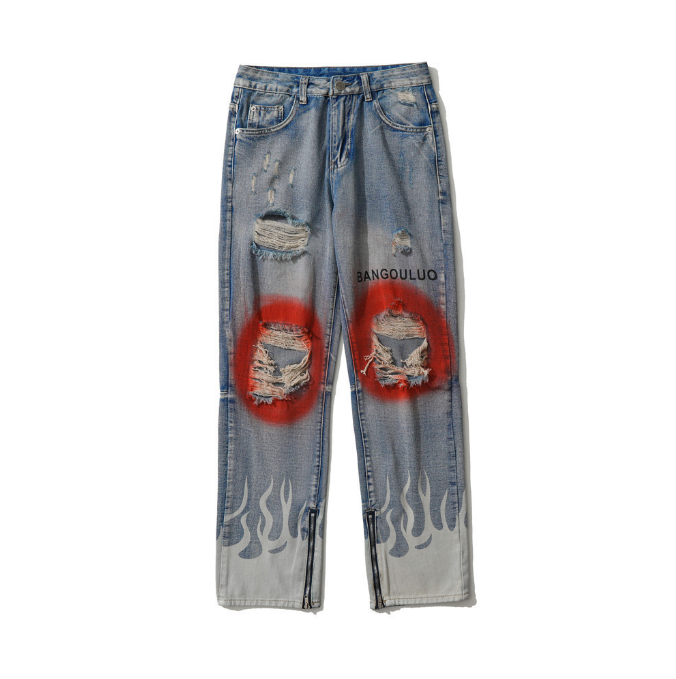Harajuku Style Spray Painted Torn Jeans for Men
