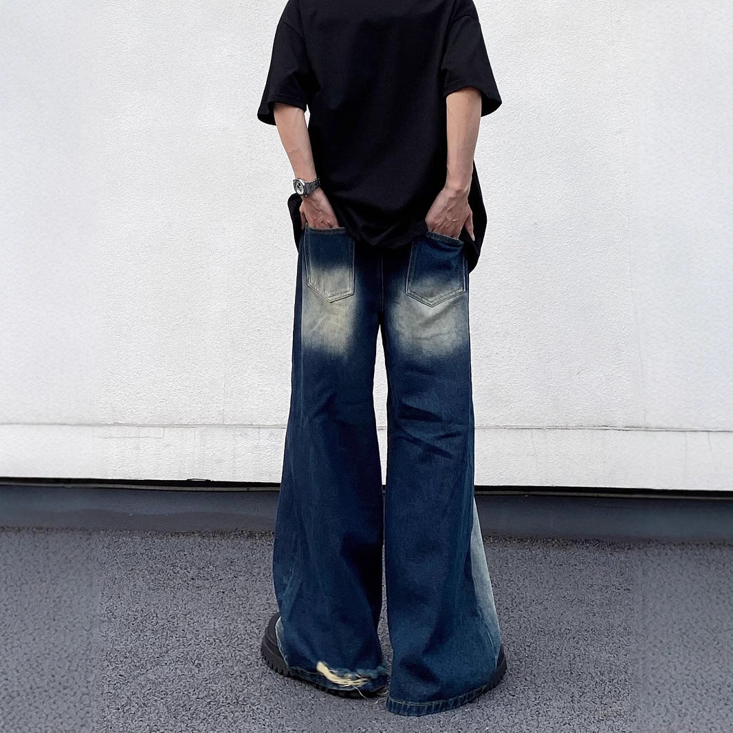 Ripped Blue Denim Loose Straight Pants - Harajuku Style