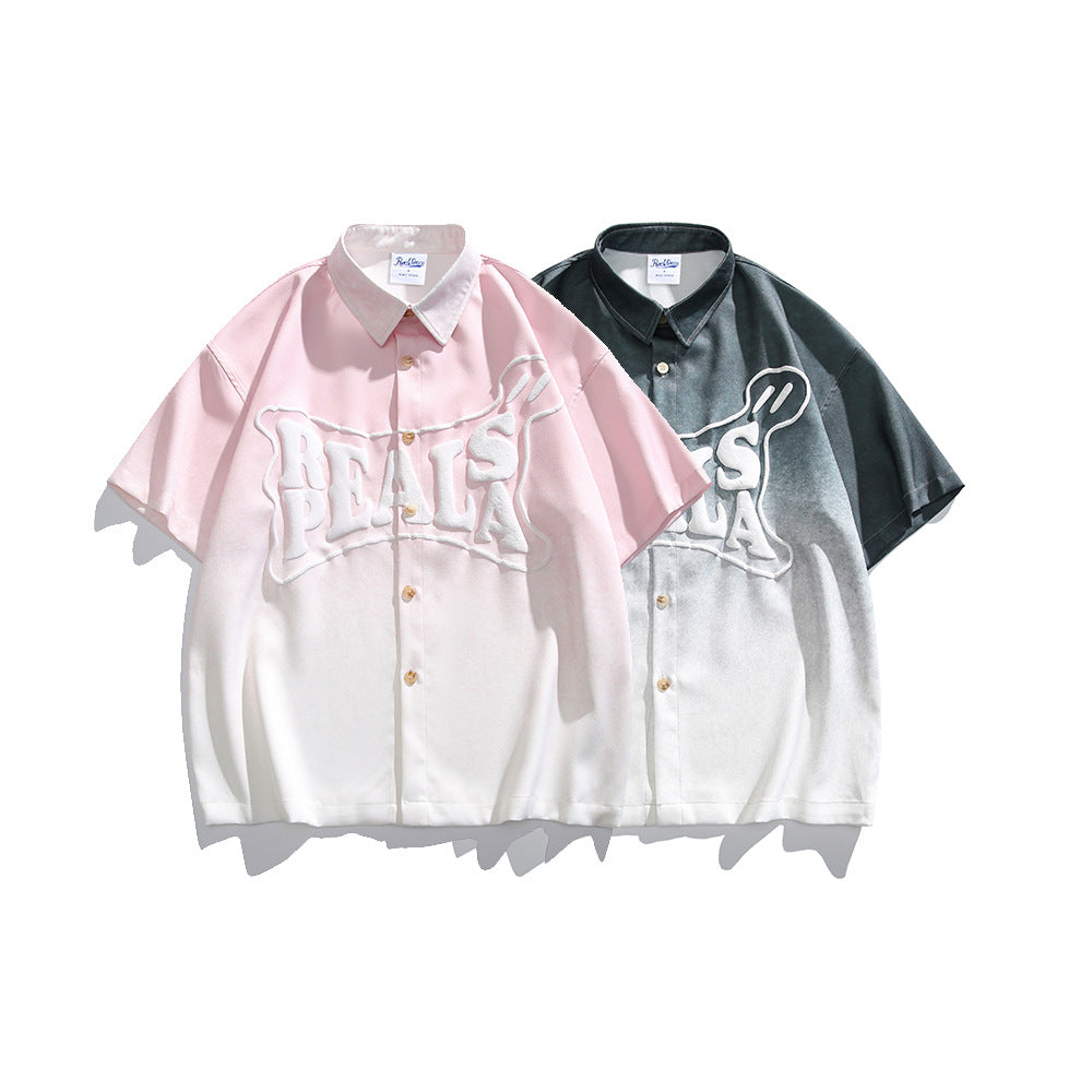 Letter Gradient Short Sleeved Shirt