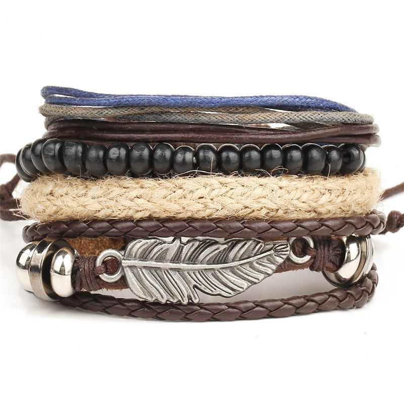 Punk Leather Lucky Spade Poker Charm Bracelet for Men