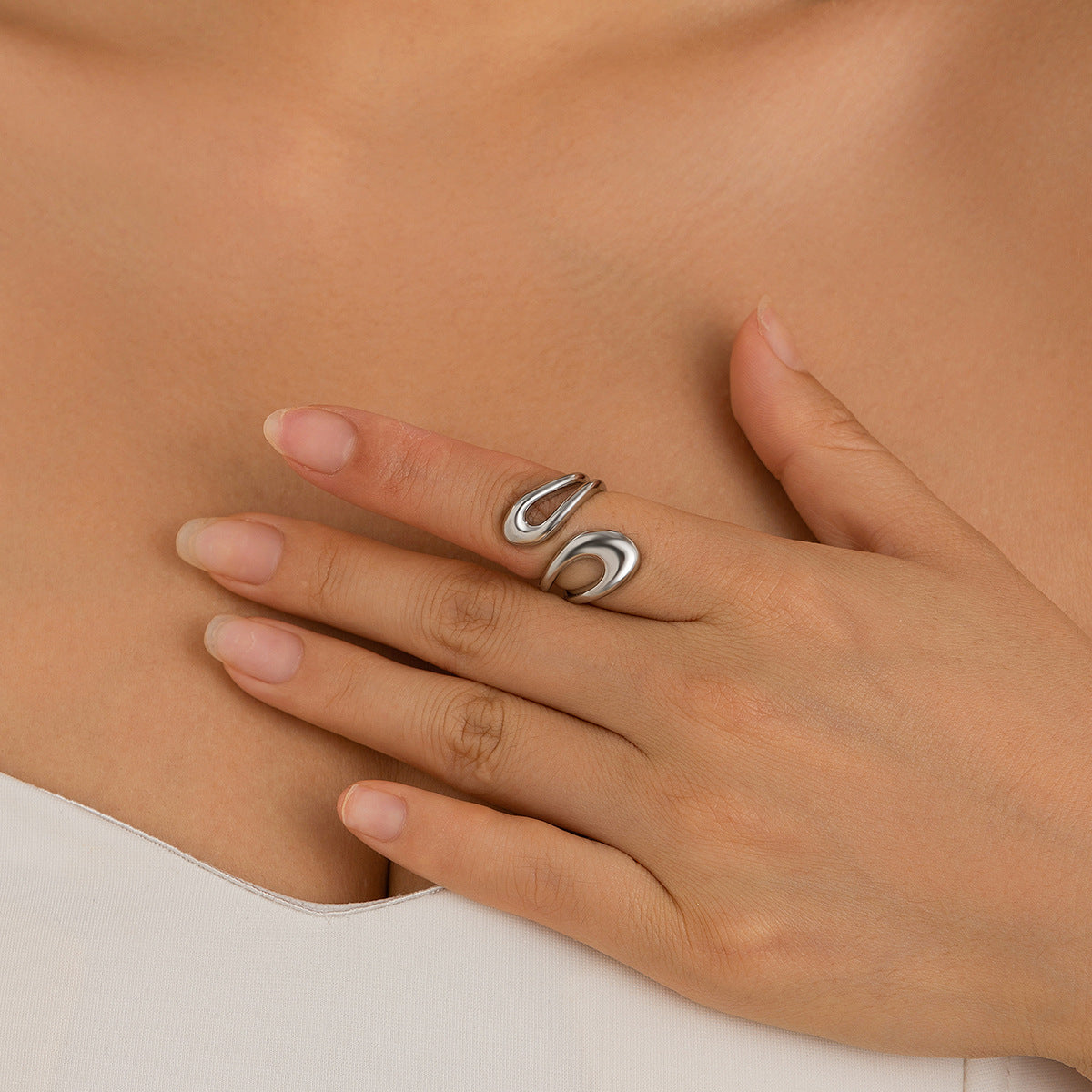 Playful Geometric Open Mouth Ring - Harajuku Style