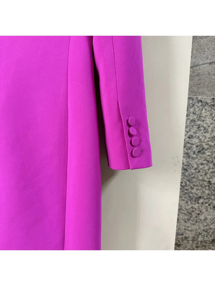 Harajuku Style Women's Long Blazer Coat with Beaded Collar