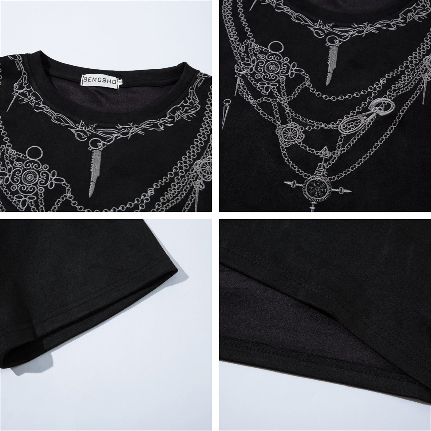 High Street Design Embroidered Deer Suede T-Shirt