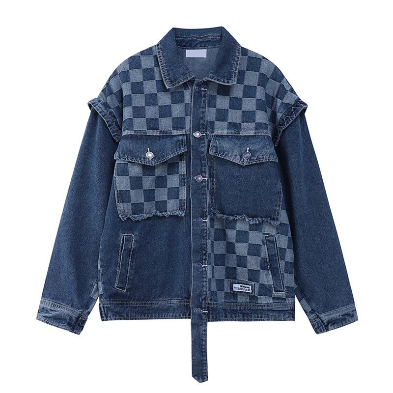 Vintage Y2K Women's Plaid Patchwork Jean Jacket