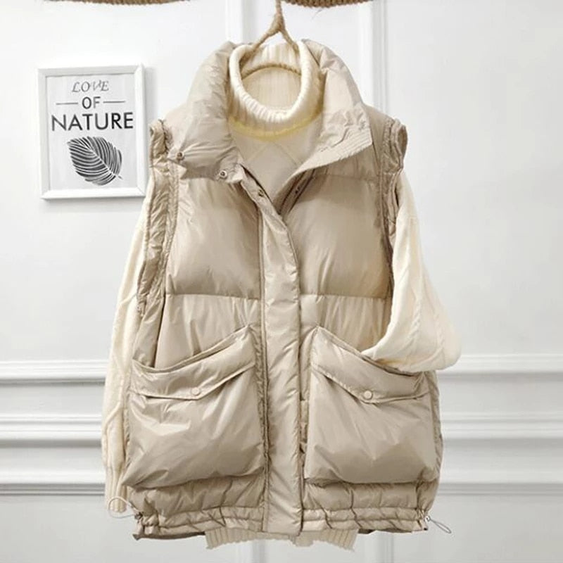 Harajuku Style White Down Winter Vest for Women