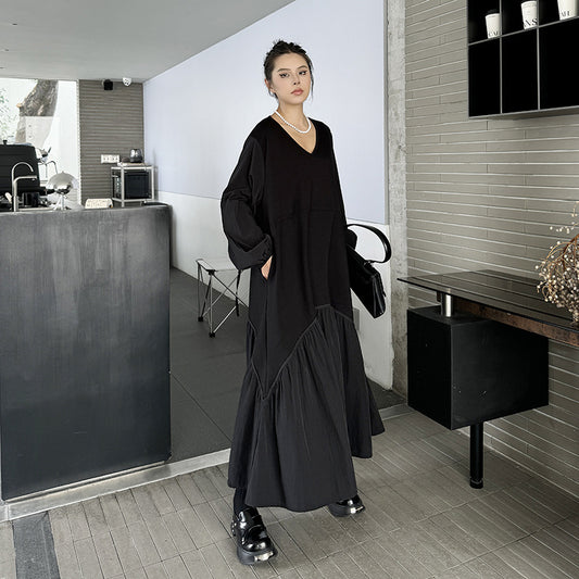 Playful V-Neck Long Sleeve Dress - Harajuku Style