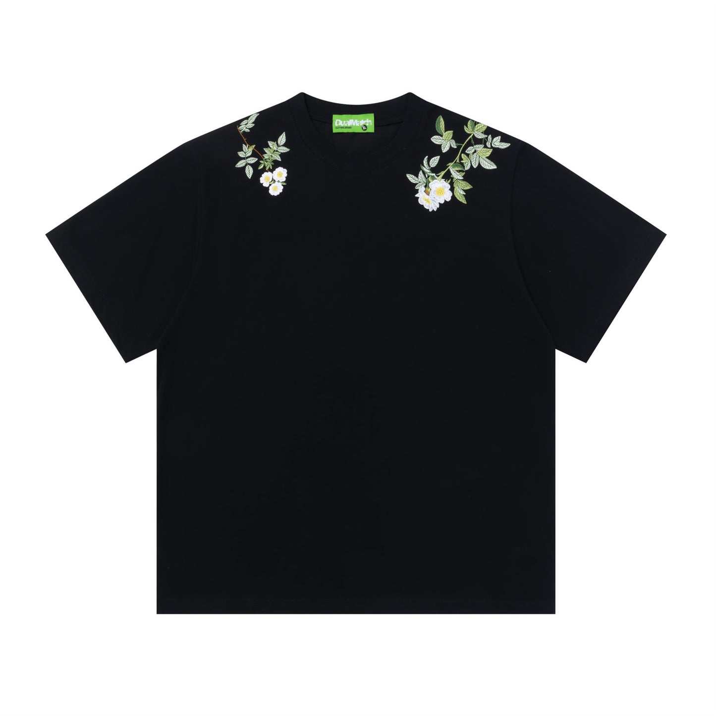 Floral Letter Embroidery Crew Neck T-Shirt