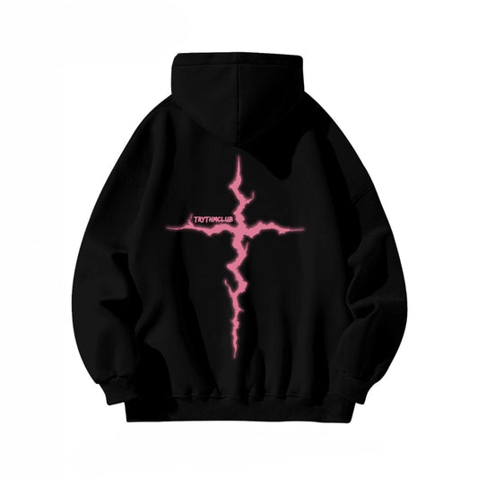Lightning Cross Print Hoodie - Fleece-Lined