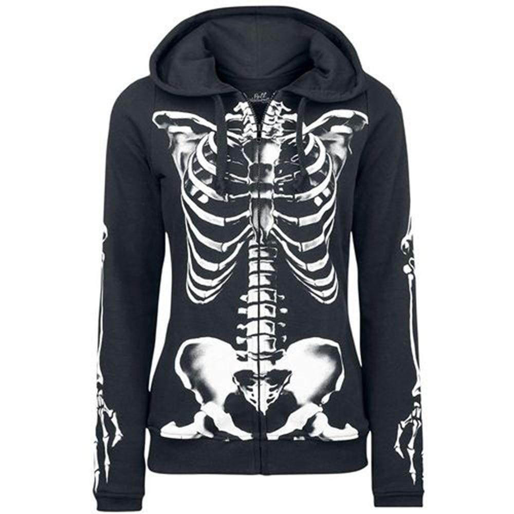 Gothic Skull Theme Hoodie for Women - Harajuku Style