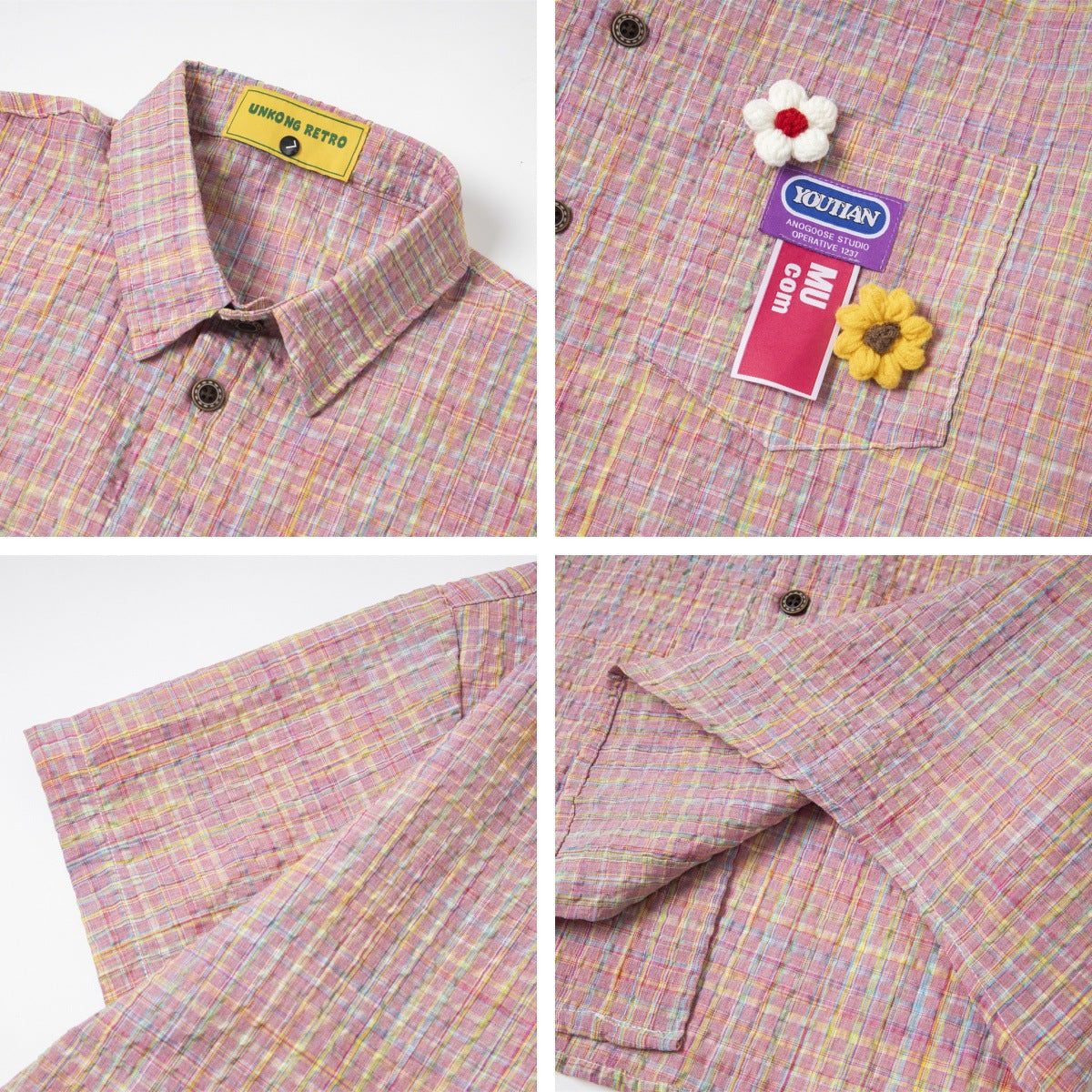 Retro Floral Plaid Short-Sleeved Shirt