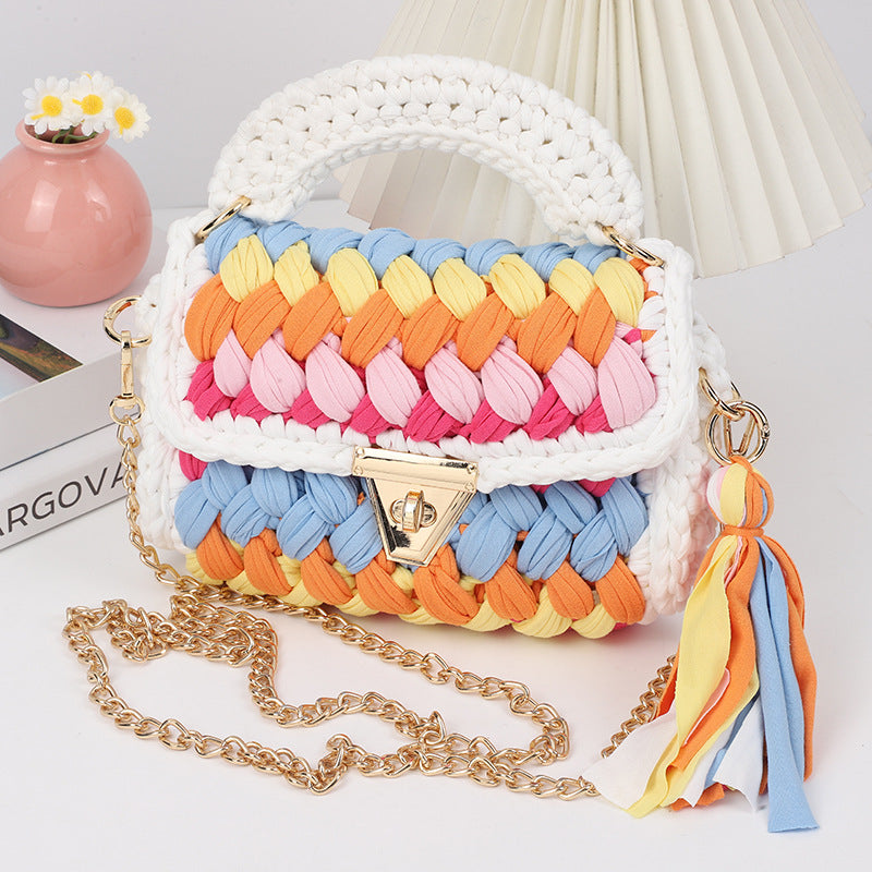 Harajuku Chic Hand-Woven Crossbody Bag with Chain