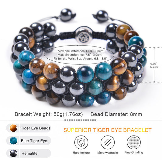 Adjustable 8MM Tiger Eye Woven Bracelet for Men