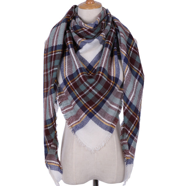 Harajuku Style Winter Triangle Scarf - Cashmere Plaid Shawl