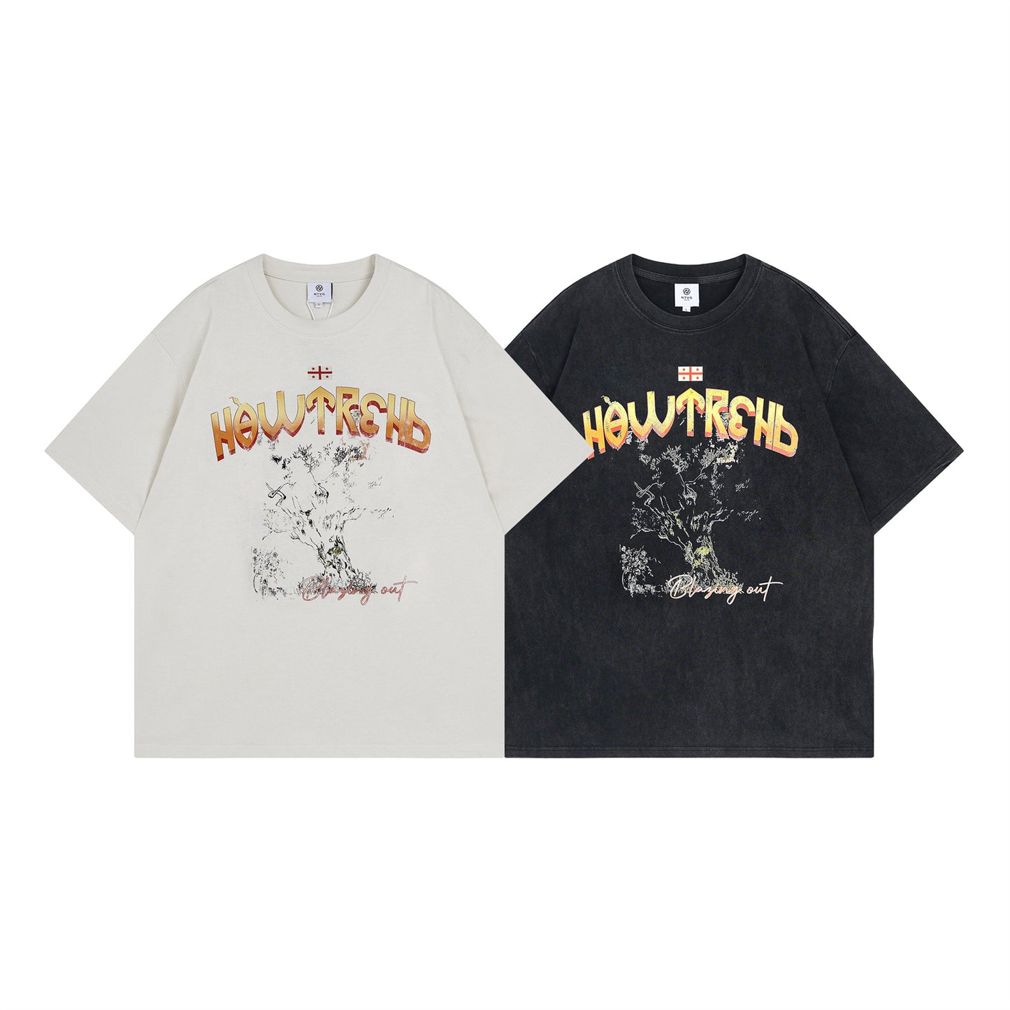 Retro Washed Vintage Tree Tee - Loose Fit Summer T-Shirt
