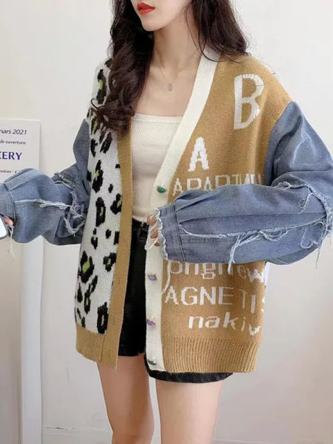 Temperament Leopard Jacquard Cardigan