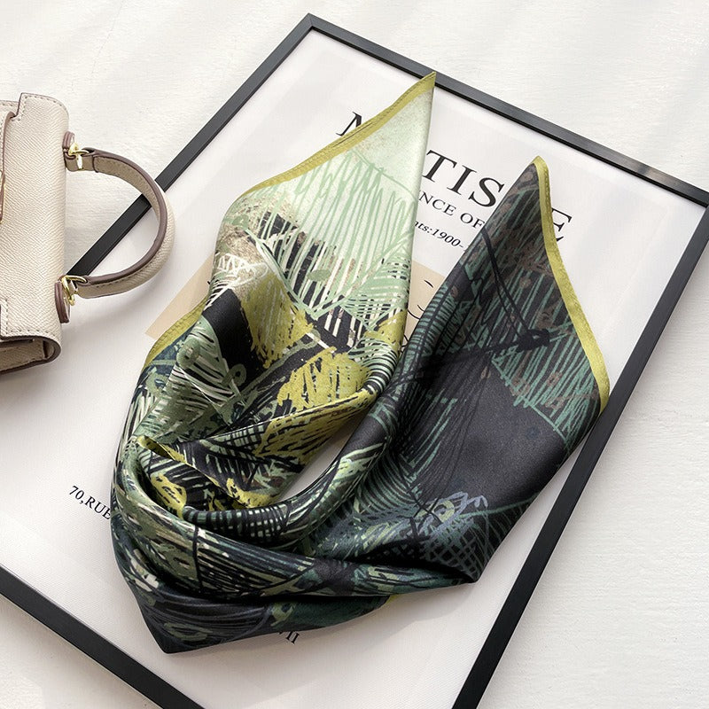 Harajuku Checkered Graffiti Green Silk Scarf & Headband