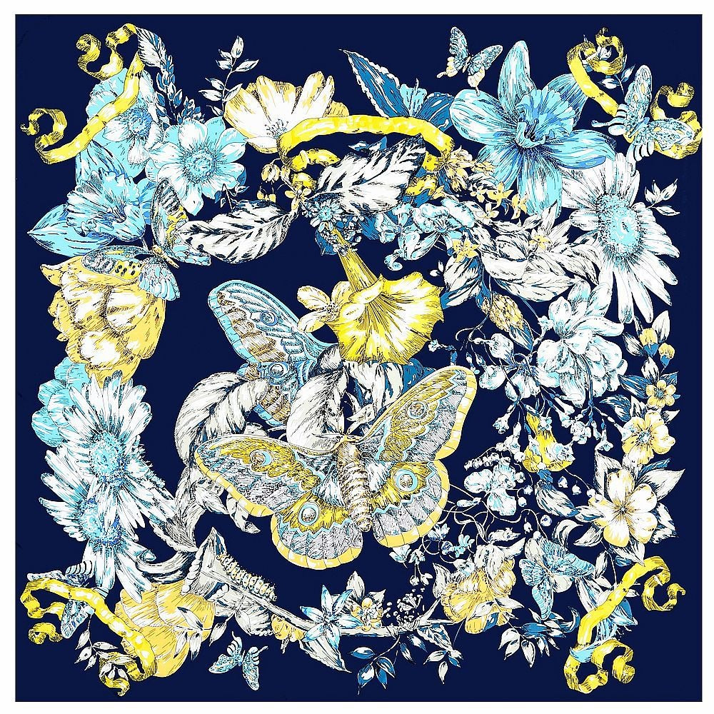 Hand-Painted Butterfly Flower Shawl - Versatile Square Scarf