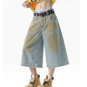 Vintage Seven Quarter Denim Loose Straight Shorts