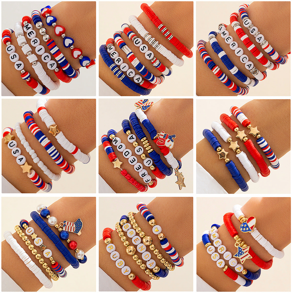 Independence Day Soft Ceramic Beaded Letter Bracelet