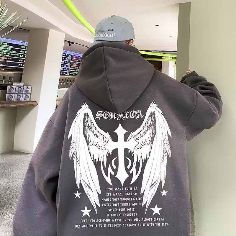 Men's Harajuku Cross Wings Casual Hoodie Jacket