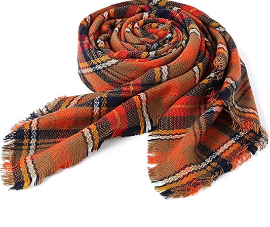 Playful Oversized Women's Scarf - Grey Brown Tartan