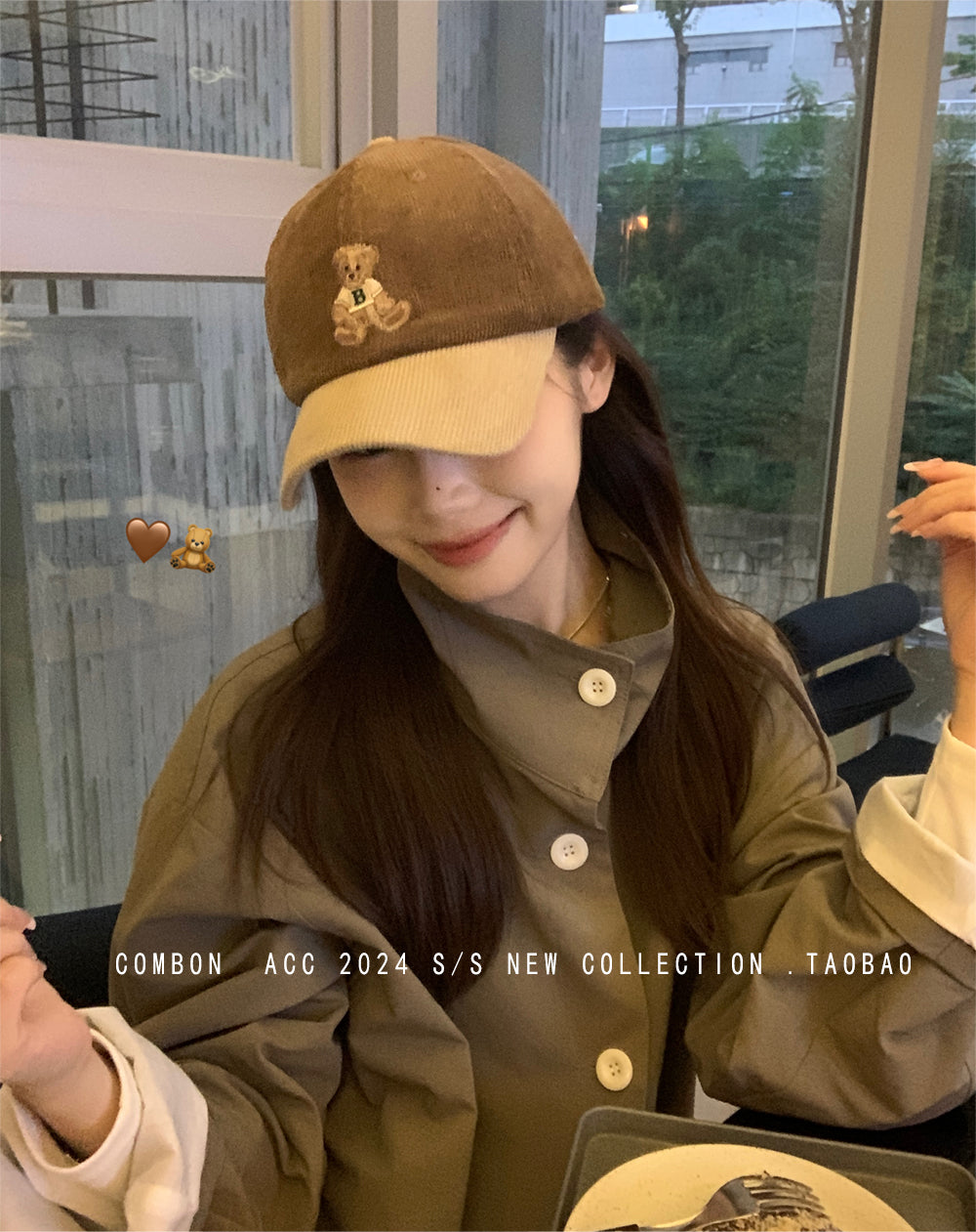 Cute Bear Embroidered Corduroy Baseball Hat for Women