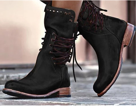 PU Coarse Low Heel Round Head Casual Martin Boots