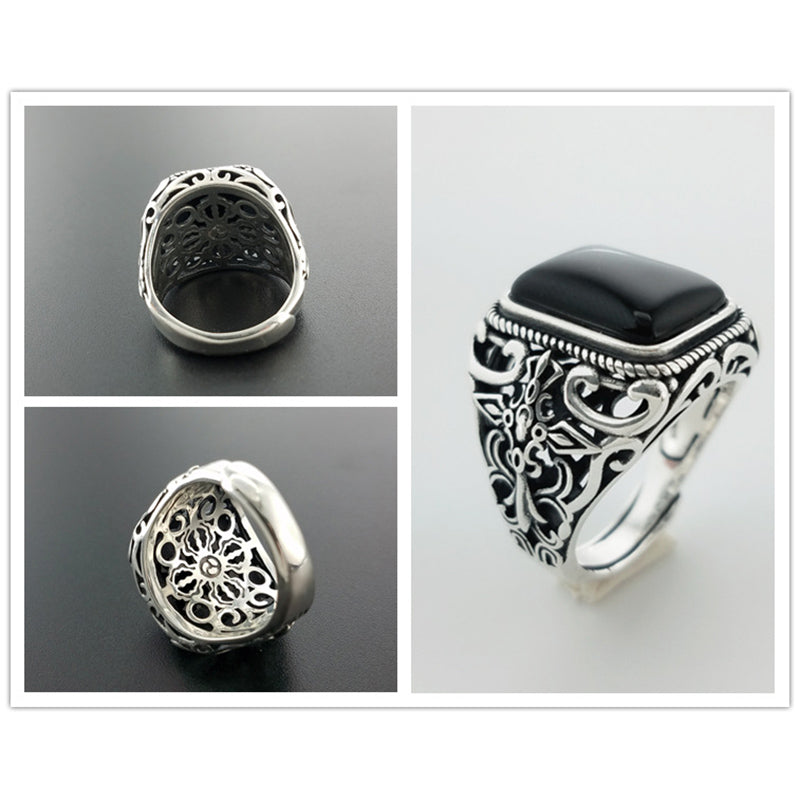 Vintage 925 Sterling Silver Men's Ring with Black Onyx