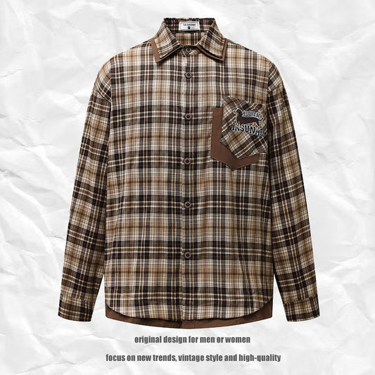 Harajuku Brown Plaid Shirt - Loose Casual Blouse Jacket