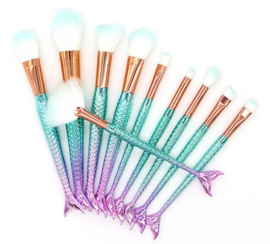 10PCS Big Mermaid Makeup Brushes Set - Harajuku Style