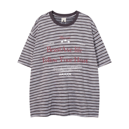 Stripe Letter Print Crew Neck T-Shirt