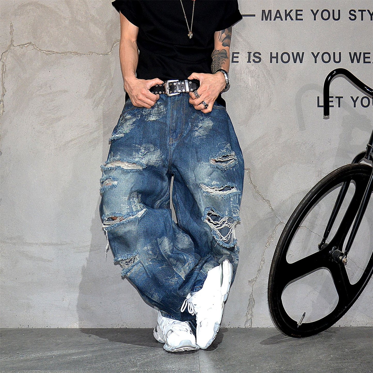 Retro Distressed Wide Leg Loose Jeans for Harajuku Style