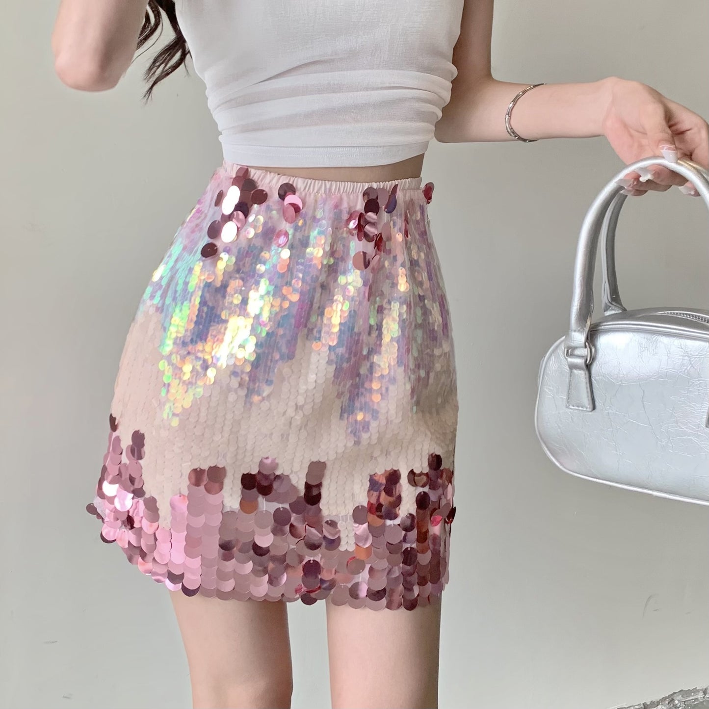 Harajuku Style Sequined Half Skirt for Women