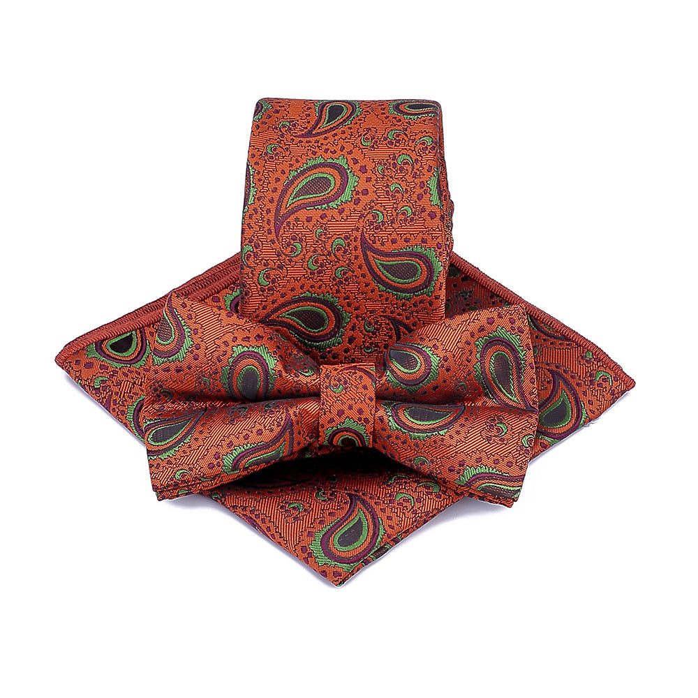 Polyester Tie Men's Jacquard Cashew Flower Floral Bow Tie Set