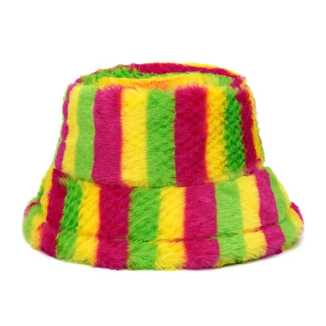Harajuku Style Zebra Print Faux Fur Panama Bucket Hat