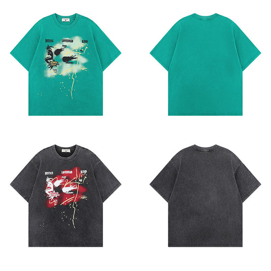 Harajuku Style Cartoon Print Loose Fit Couple T-Shirt