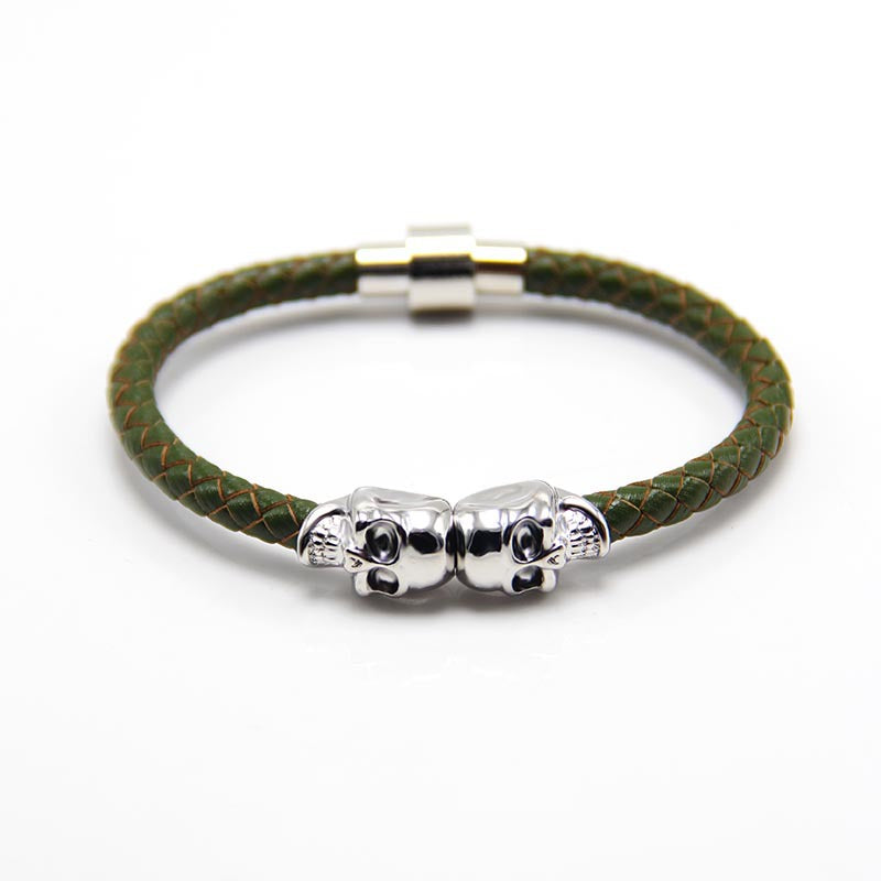Men's Leather Ghost Head Skull Bracelet - Punk Style