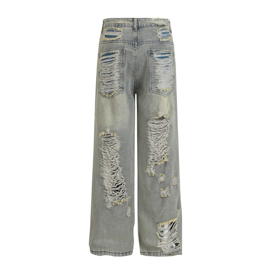 Men's Punk Distressed Vintage Denim Pants - Harajuku Style