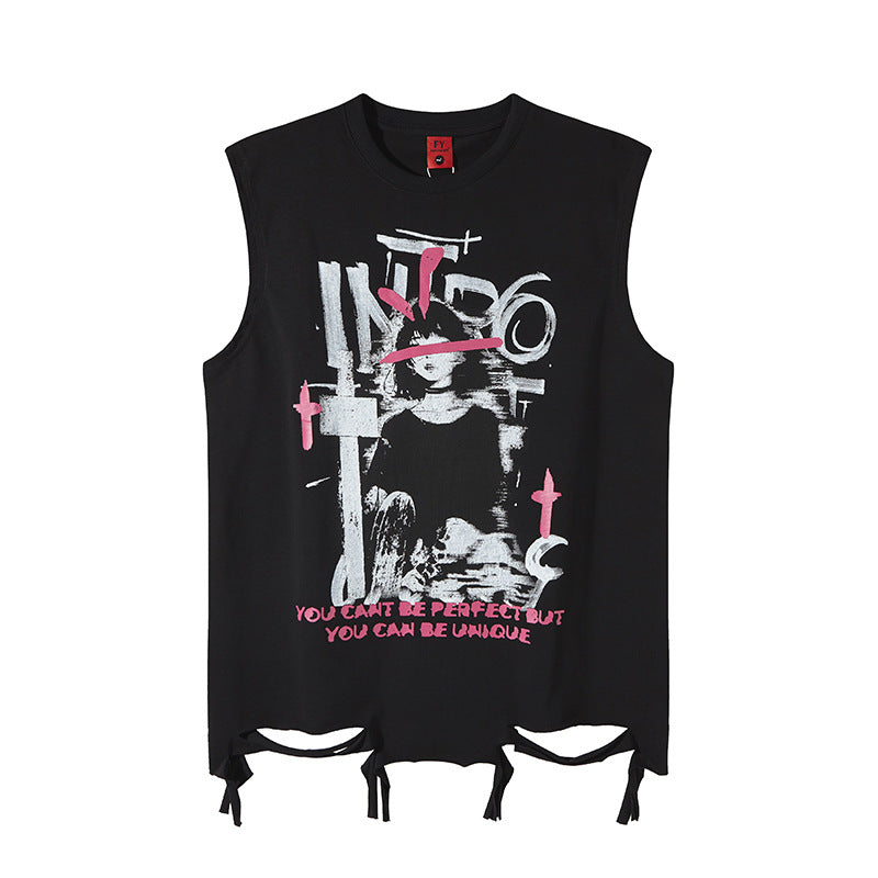 Harajuku Distressed Tank Top - Unisex Summer Sleeveless Tee