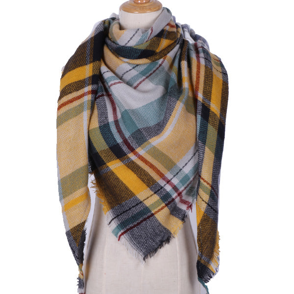 Harajuku Style Winter Triangle Scarf - Cashmere Plaid Shawl