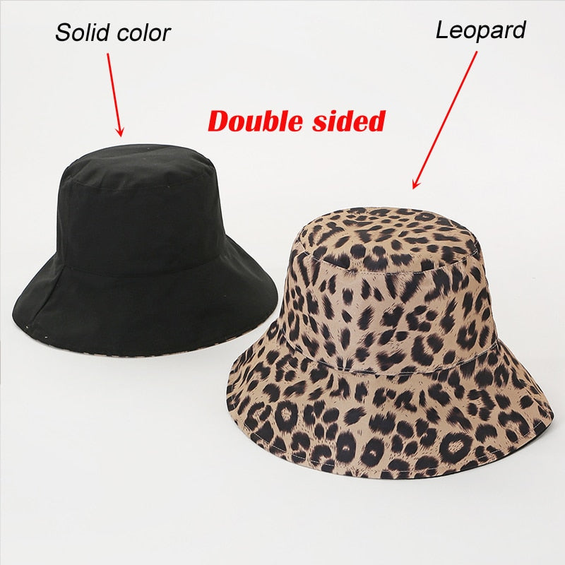 Reversible Two-Sided Leopard Black Bucket Hat